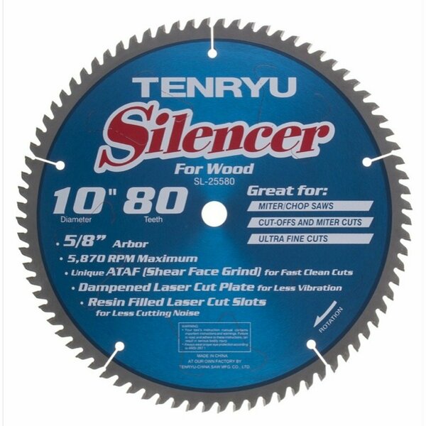Tenryu 10in Silencer Miter Saw Blade 80T 5/8in Arbor SL-25580